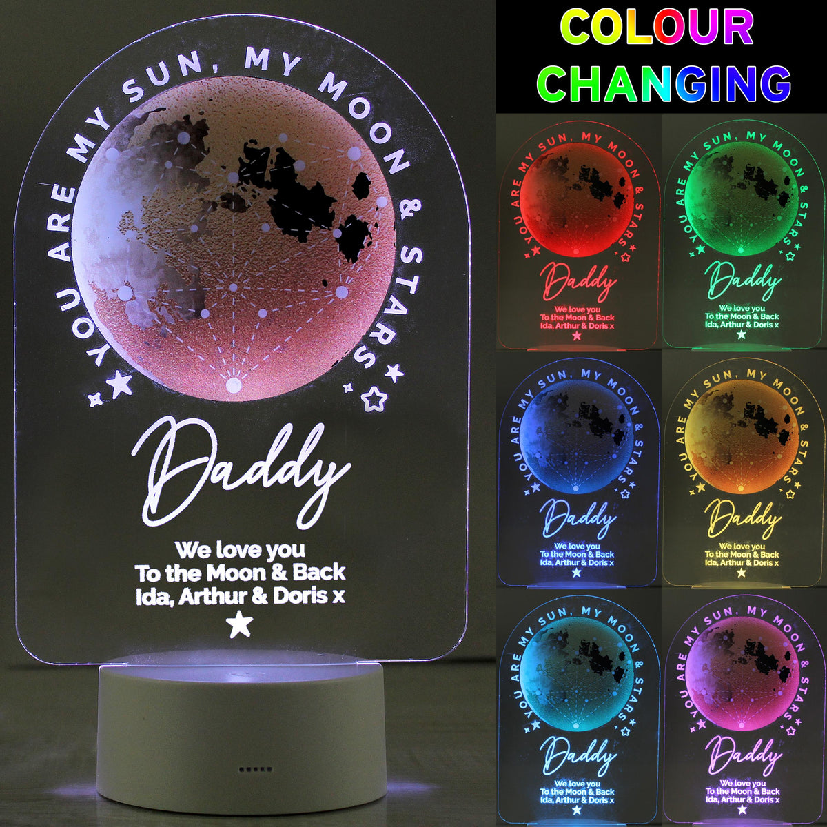Personalised Sun Moon & Stars LED Colour Changing Night Light – alternative view