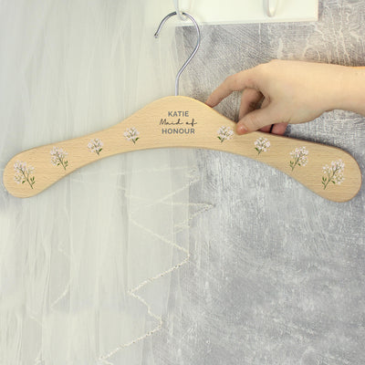 Personalised White Floral Wooden Hanger