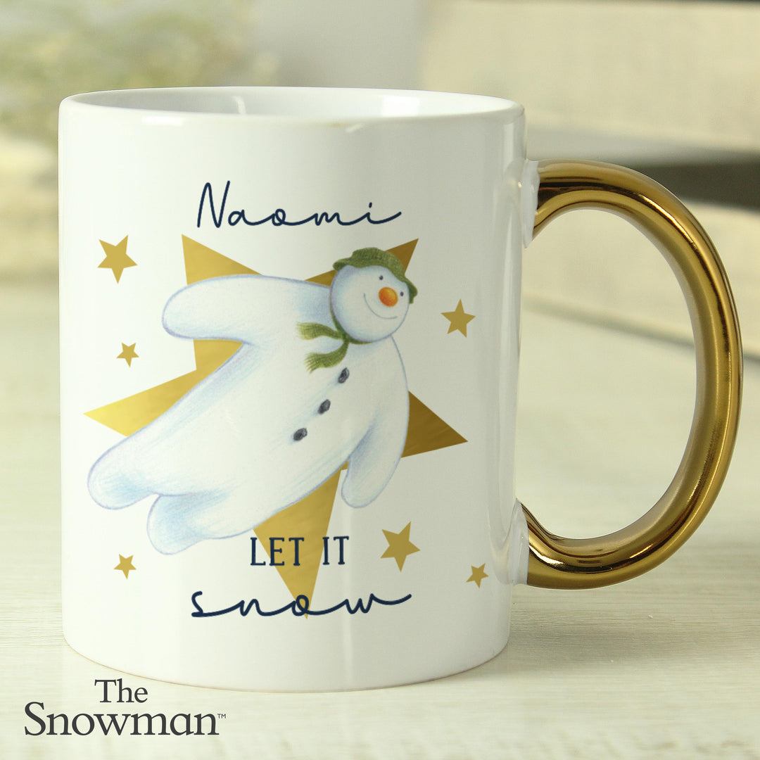 Personalised The Snowman Let it Snow Gold Handed Mug – alternative view