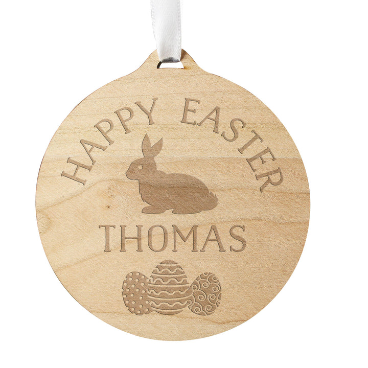 Personalised Easter Bunny Round Wooden Decoration – alternative view
