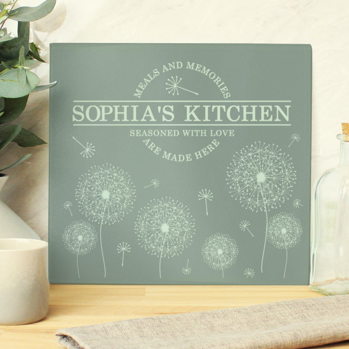 Personalised Dandelion Glass Chopping Board/Worktop Saver – alternative view