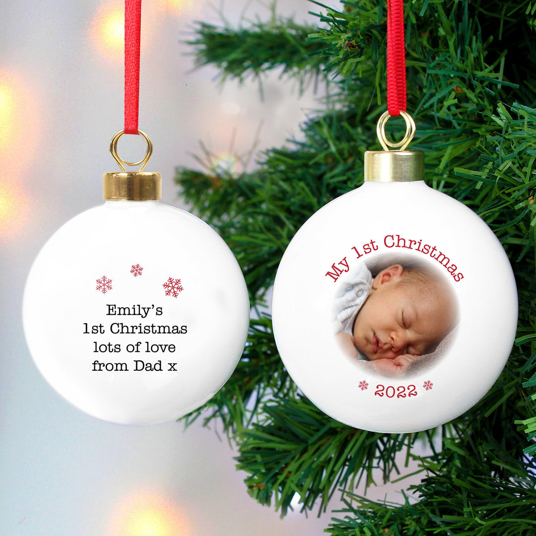 Personalised 1st Christmas Photo Upload Bauble – alternative view