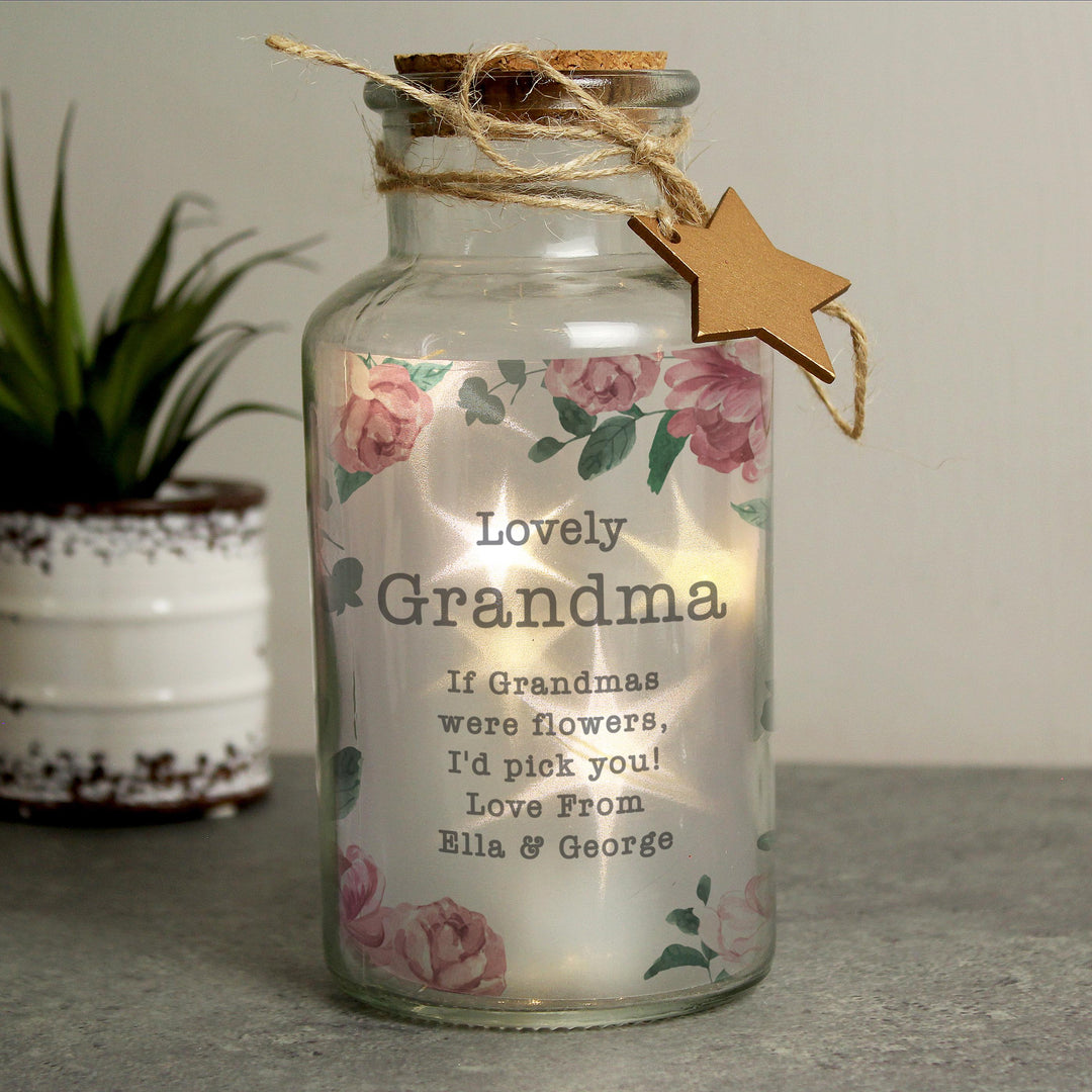 Personalised Floral Watercolour LED Glass Jar, The Personal Shop, personalised gifts
