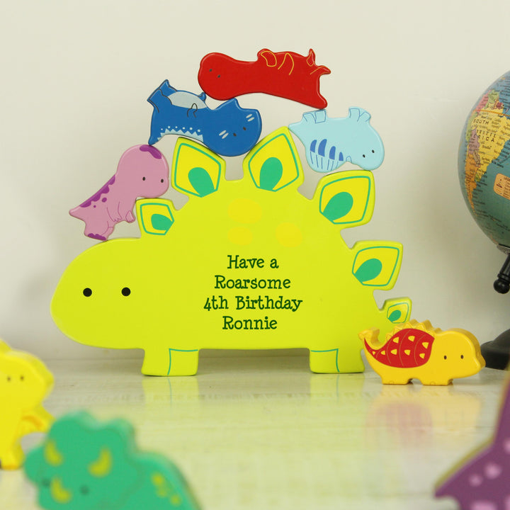 Personalised Free Text Wooden Dinosaur Stacker Toy, The Personal Shop, personalised gifts