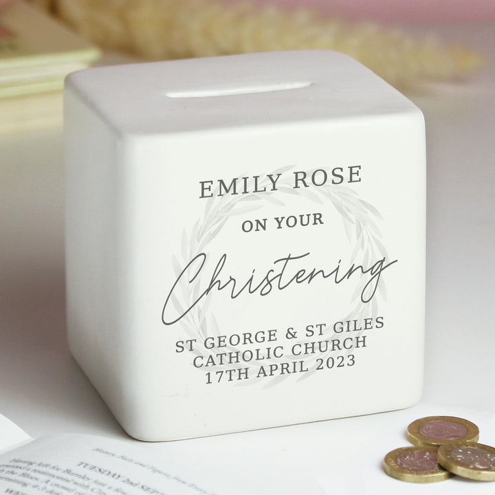 Personalised Christening Ceramic Square Money Box – alternative view
