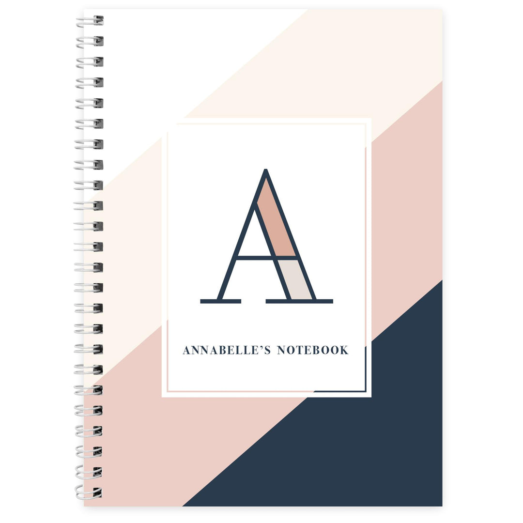 Personalised Free Text Navy &amp; Blush A5 Notebook – alternative view