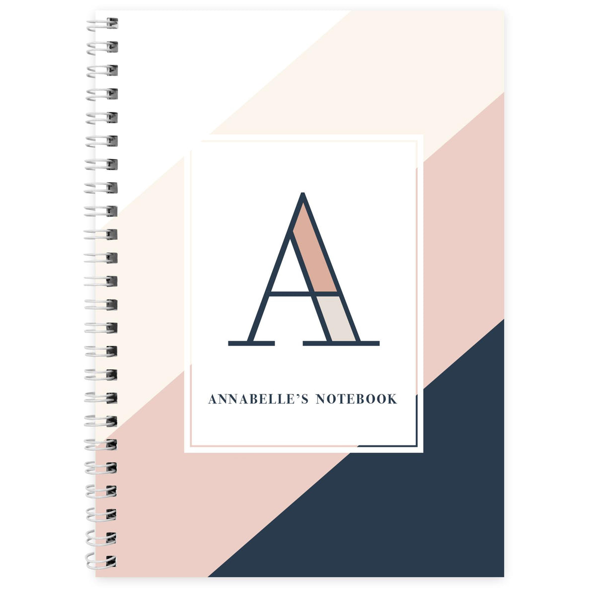 Personalised Free Text Navy & Blush A5 Notebook – alternative view