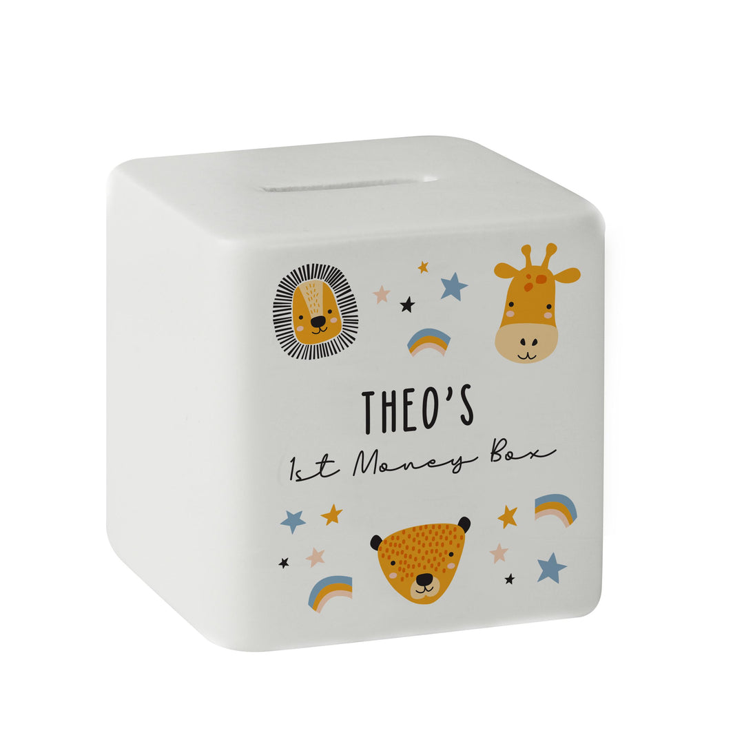 Personalised Scandi Safari Animals Ceramic Square Money Box – alternative view