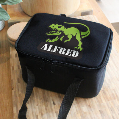 Personalised Dinosaur Black Lunch Bag