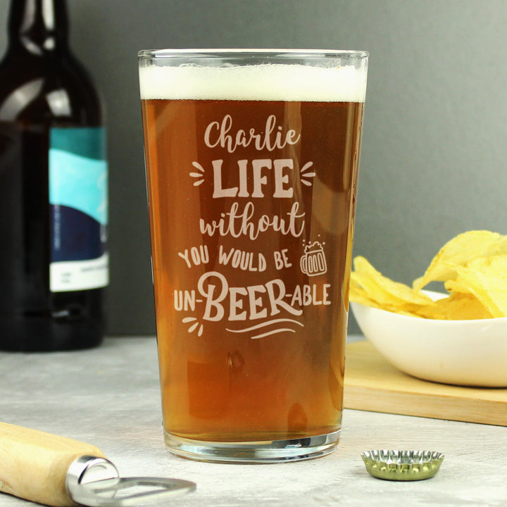 Personalised Un-beer-able Pint Glass – alternative view