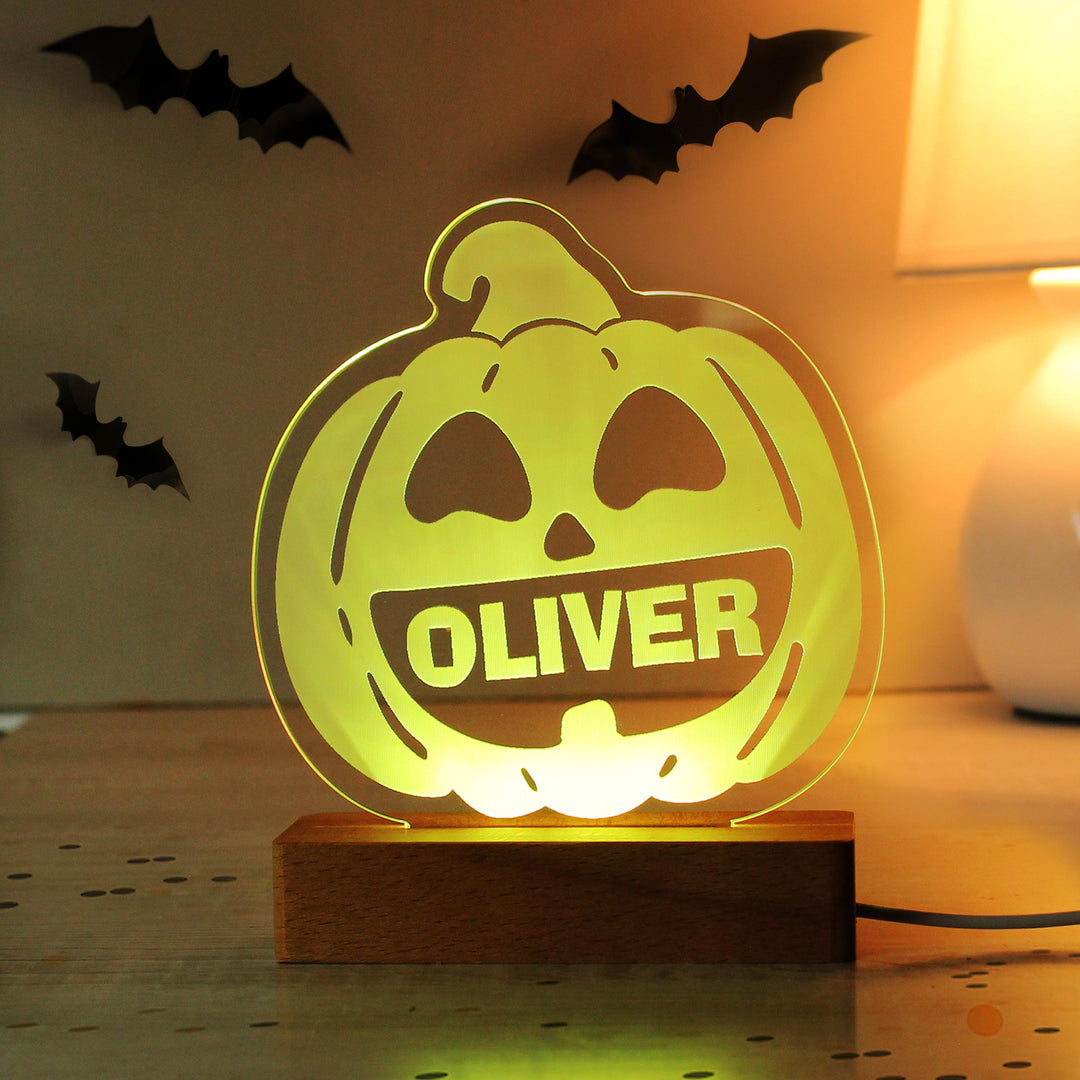 Personalised Pumpkin Wooden LED Light – alternative view