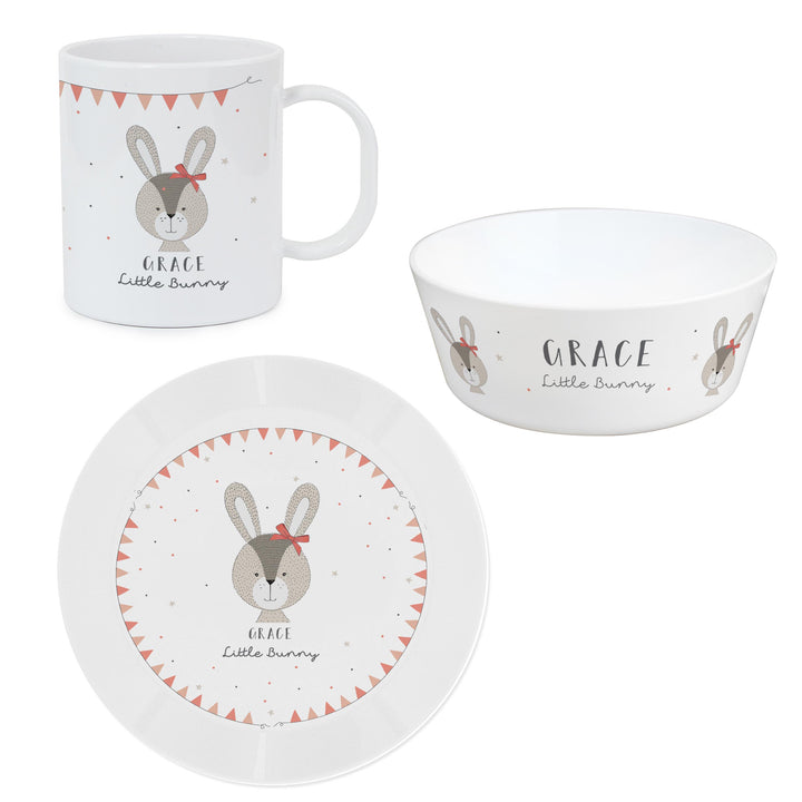 Personalised Little Bunny Pink Plastic Breakfast Set – alternative view