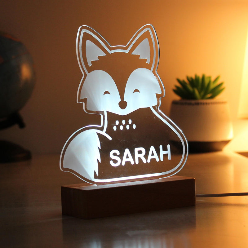 Personalised Fox Wooden Based LED Light