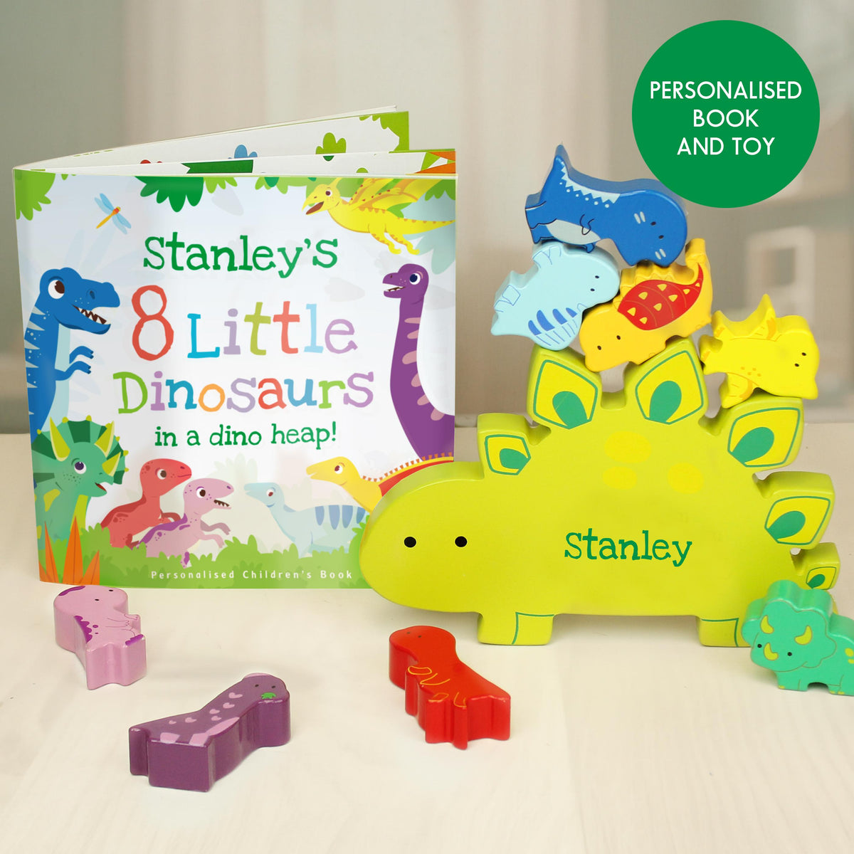 Personalised Dinosaur Book & Stacking Toy, The Personal Shop, personalised gifts