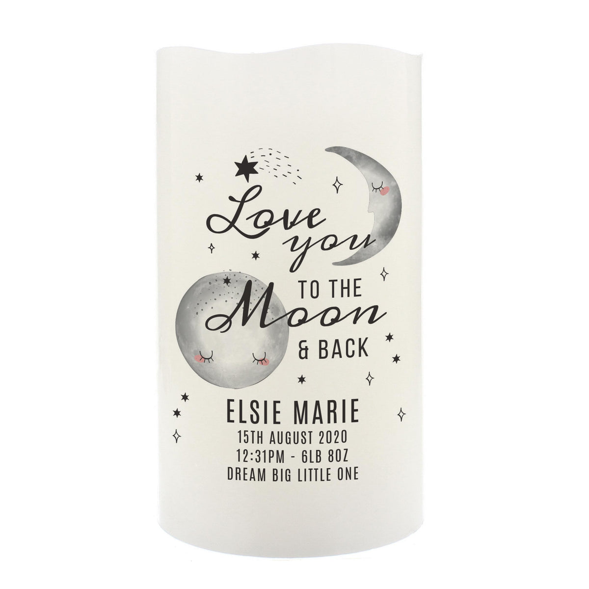 Personalised Baby To The Moon and Back LED Candle – alternative view