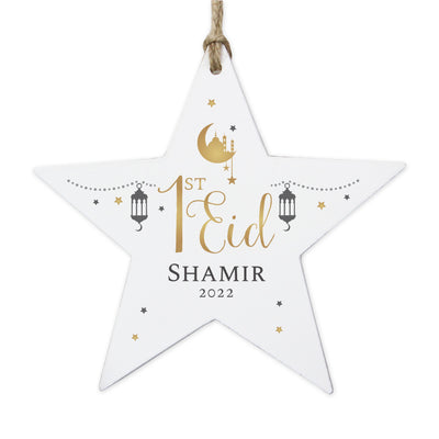 Personalised 1st Eid Wooden Star Decoration