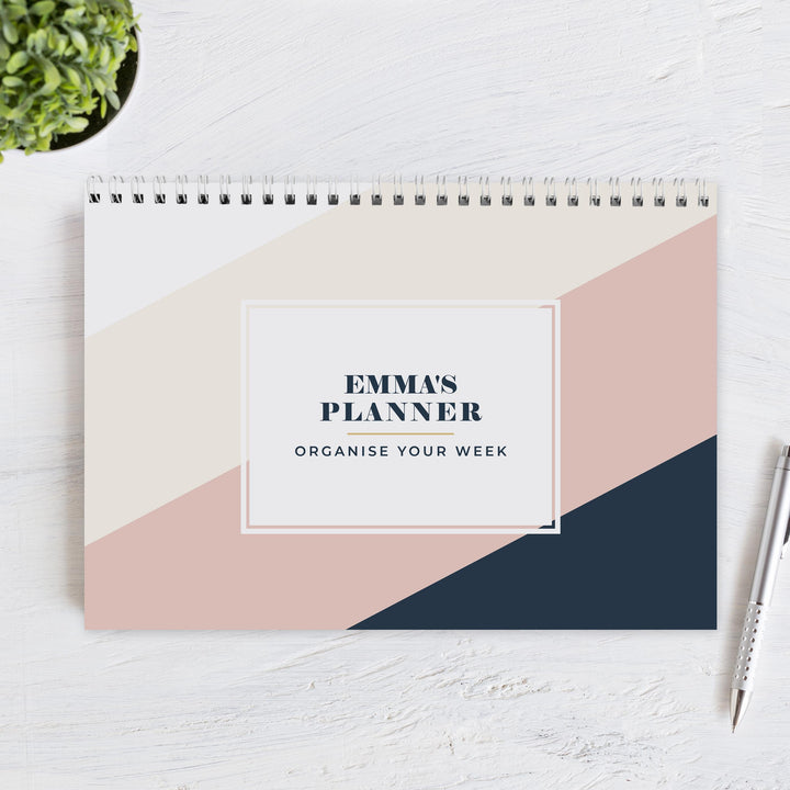 Personalised Free Text Navy &amp; Blush A4 Desk Planner, The Personal Shop, personalised gifts