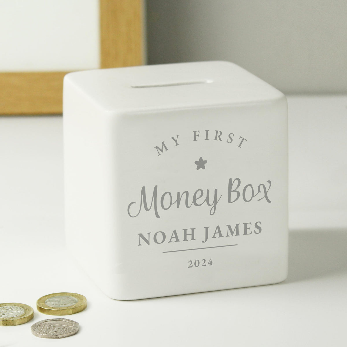 Personalised My First Ceramic Square Money Box – alternative view