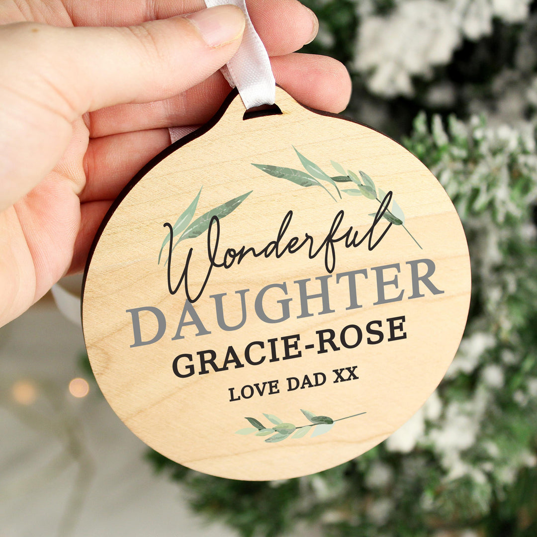 Personalised Leaf Decor Round Wooden Decoration – alternative view