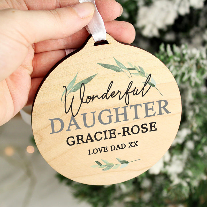 Personalised Leaf Decor Round Wooden Decoration – alternative view