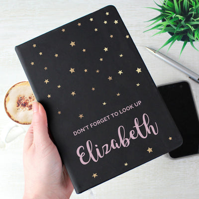 Personalised Starry Black Hardback Notebook