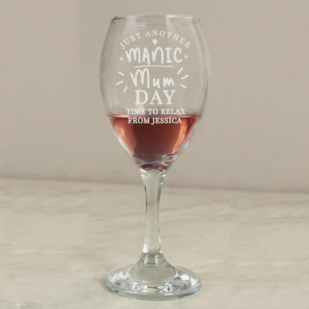 Personalised Manic Mum Day Wine Glass – alternative view