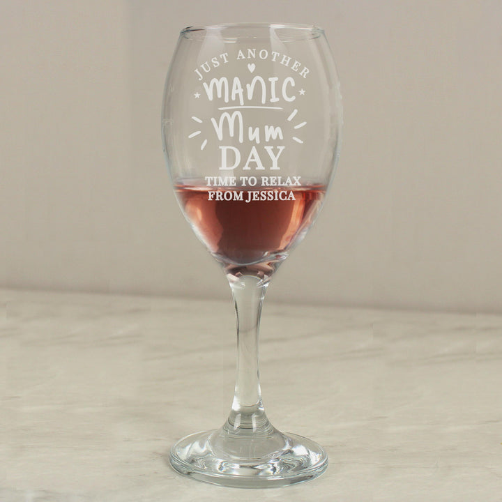 Personalised Manic Mum Day Wine Glass – alternative view