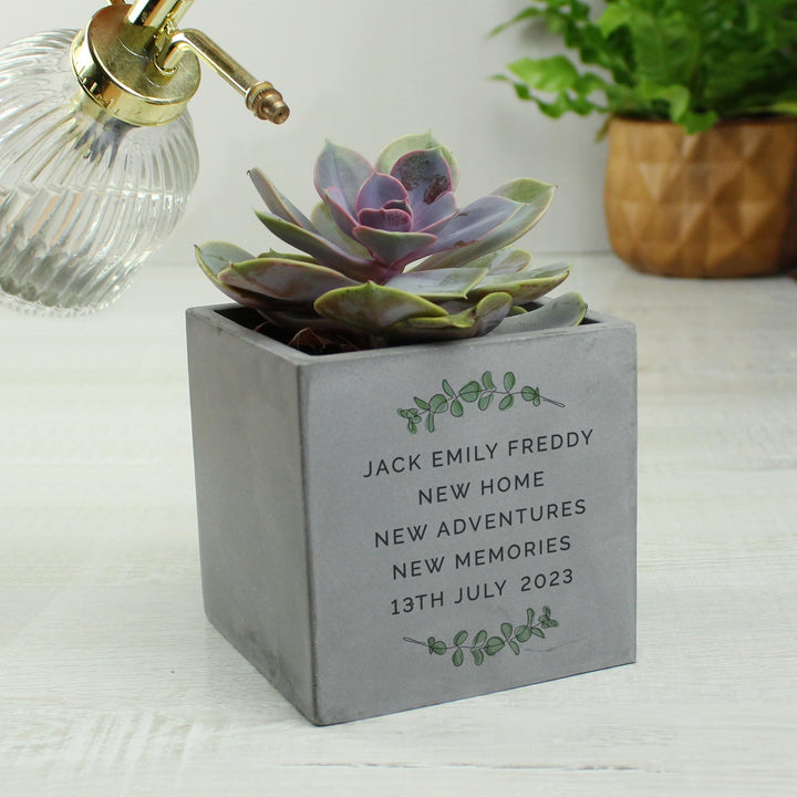 Personalised Botanical Concrete Pot – alternative view