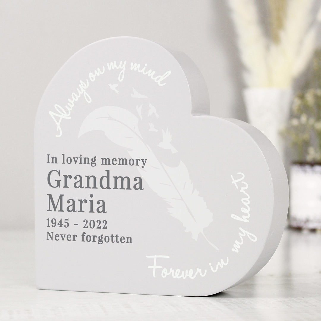 Personalised Feather Memorial Heart Ornament – alternative view