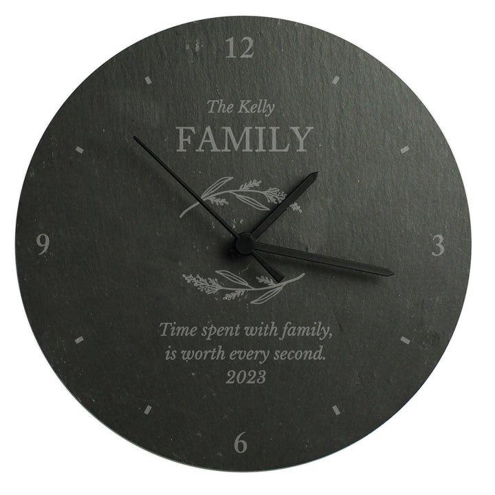 Personalised Free Text Botanical Slate Clock, The Personal Shop, personalised gifts