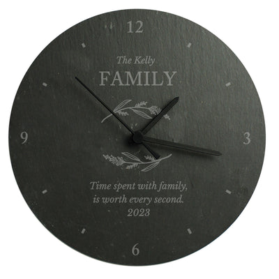 Personalised Free Text Botanical Slate Clock