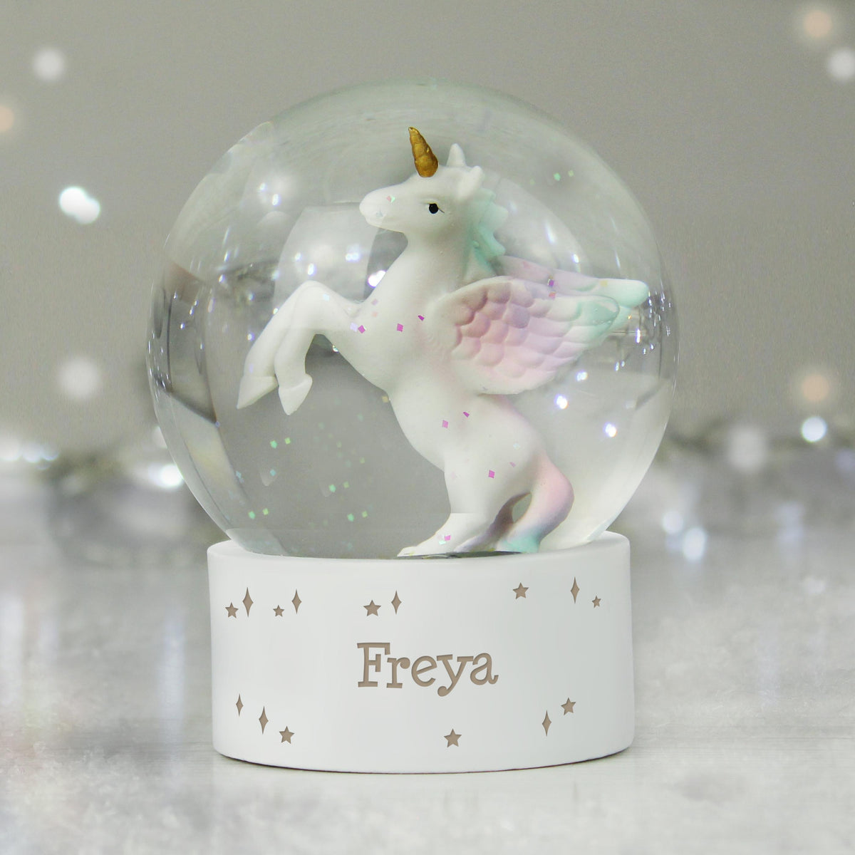 Personalised Unicorn Name Snow Globe – alternative view