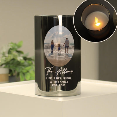 Personalised Photo Upload Smoked Glass LED Candle