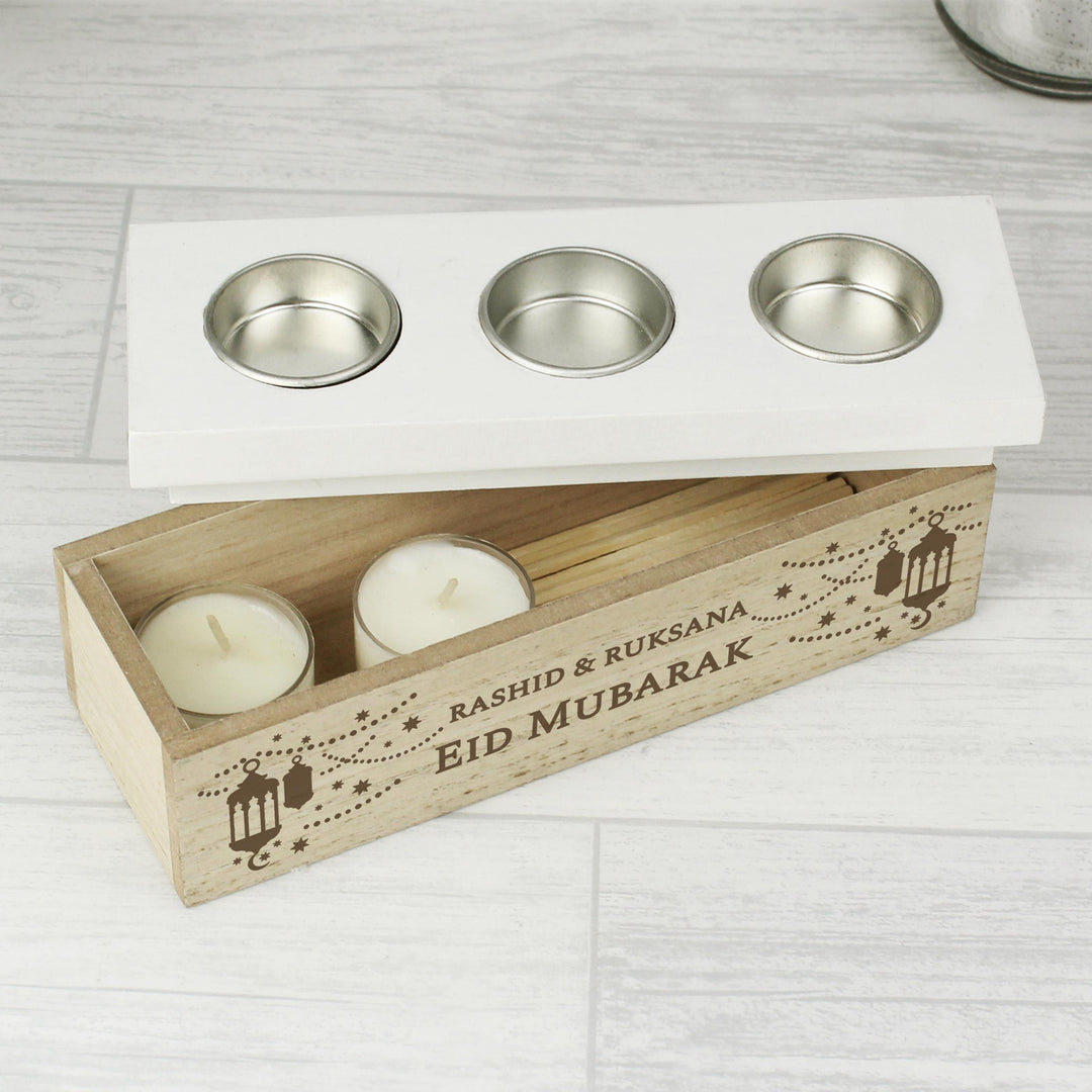 Personalised Eid Triple Tea Light Box – alternative view