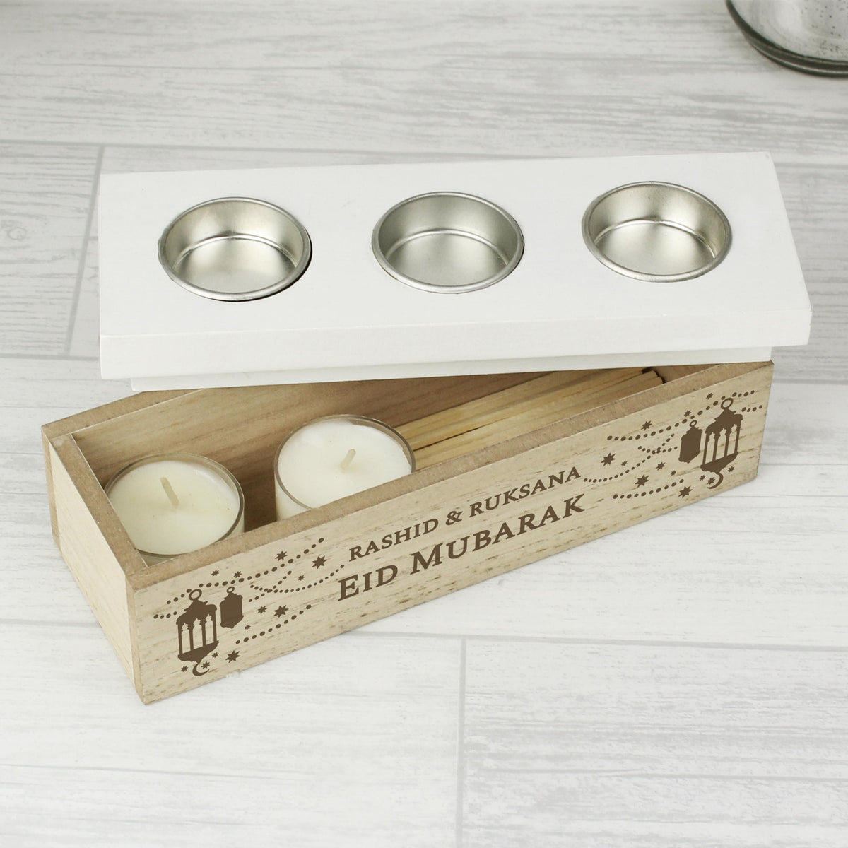 Personalised Eid Triple Tea Light Box – alternative view
