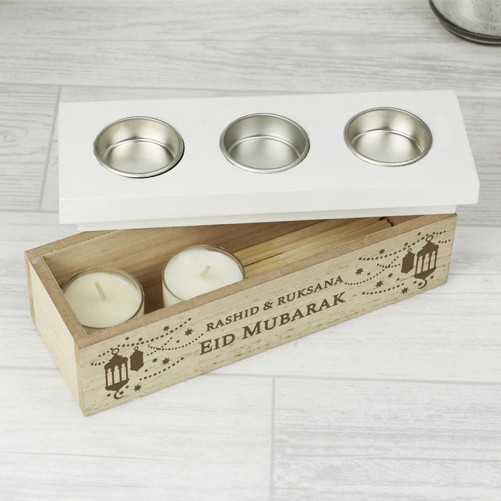 Personalised Eid Triple Tea Light Box – alternative view