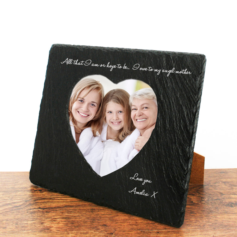 Personalised Angel Mother Heart Slate Photoframe