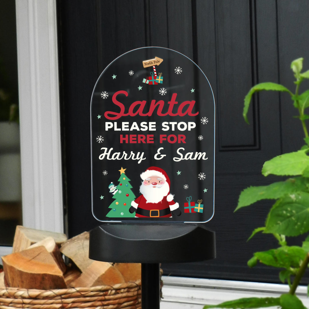 Personalised Santa Stop Here Outdoor Solar Light – alternative view