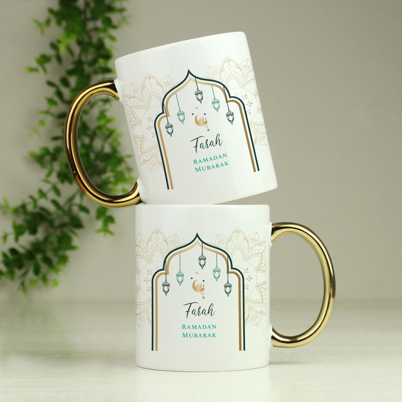 Personalised Eid and Ramadan Gold Handled Mug