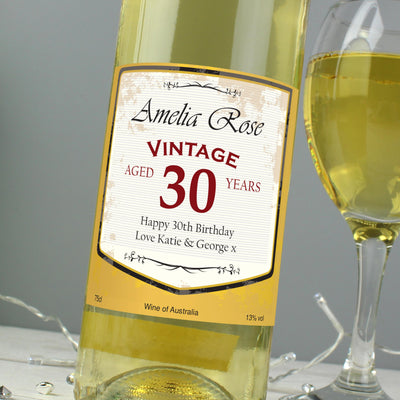 Personalised White Wine Vintage Age Label