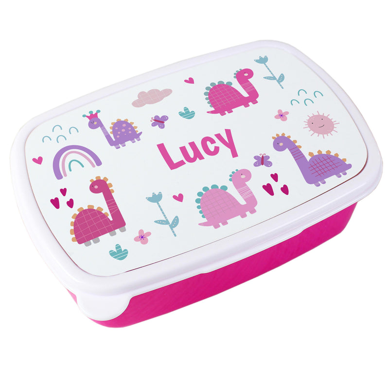 Personalised Girly Dinosaurs Name Only Pink Lunch Box