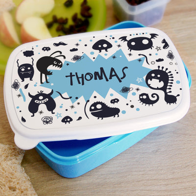 Personalised Monsters Name Only Blue Lunch Box