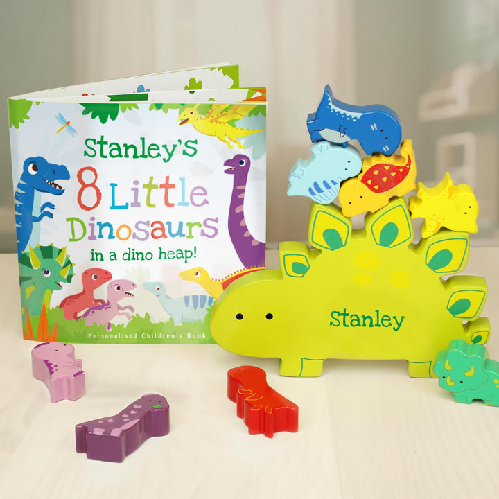 Personalised Dinosaur Book &amp; Stacking Toy, The Personal Shop, personalised gifts