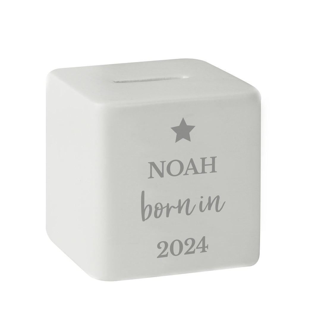 Personalised Born in Money Box – alternative view