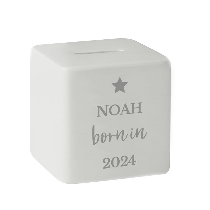 Personalised Born in Money Box – alternative view