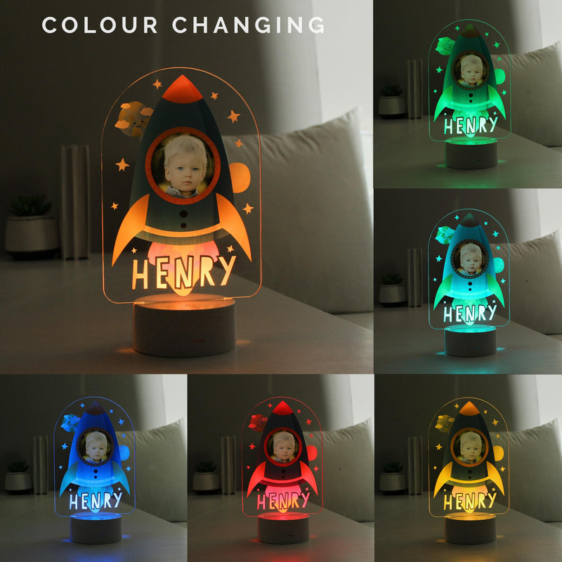 Personalised Rocket Photo Upload LED Colour Changing Night Light