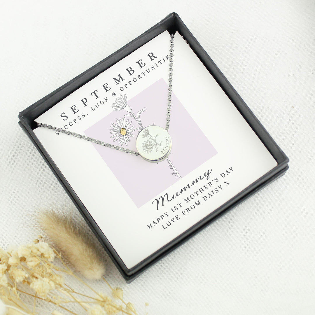 Personalised September Birth Flower Necklace and Box – alternative view