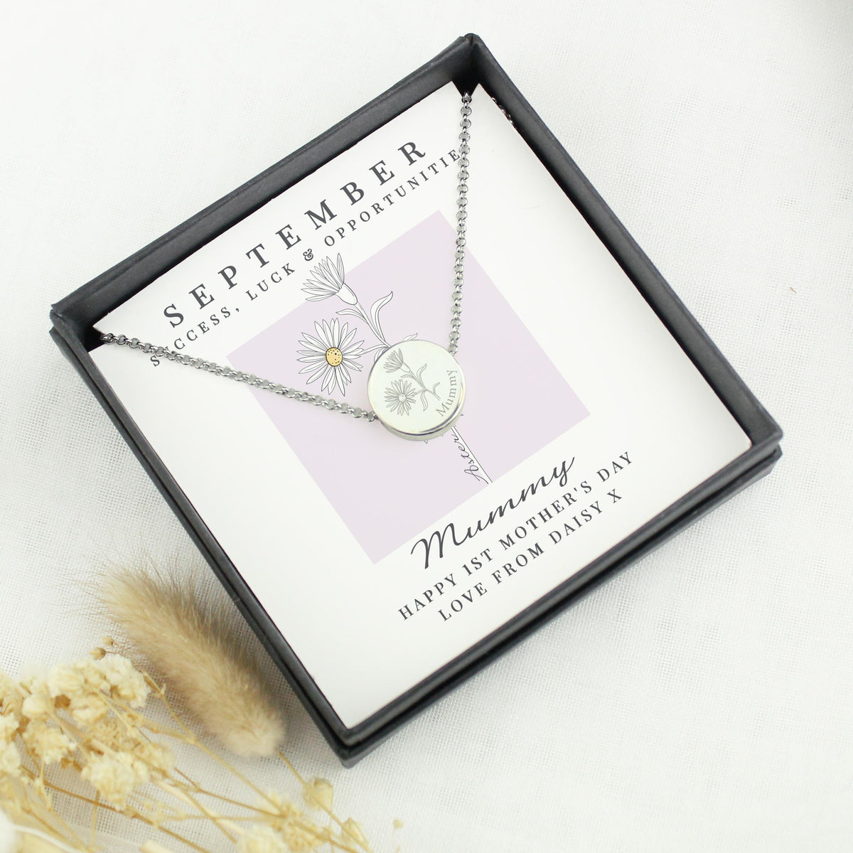 Personalised September Birth Flower Necklace and Box – alternative view