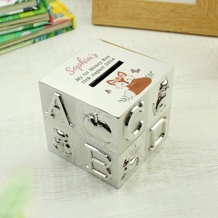 Personalised Woodland Fox ABC Money Box – alternative view