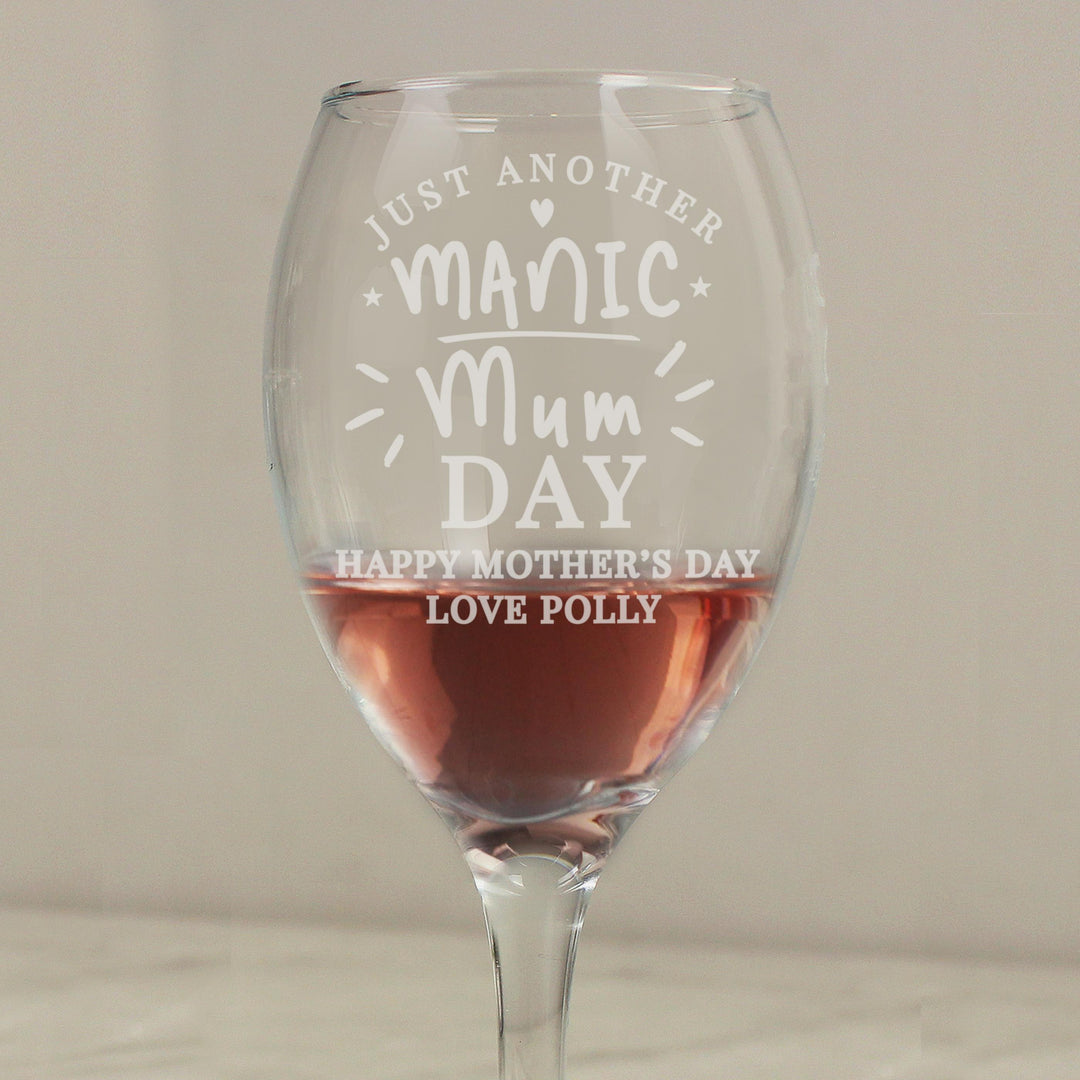 Personalised Manic Mum Day Wine Glass – alternative view